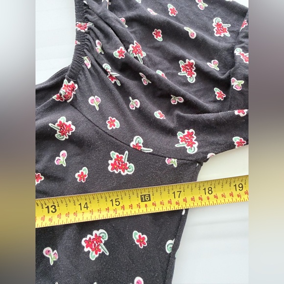 Boden Sweetheart Jersey Midi Dress Black Rose Pop Floral long sleeve Size 12 - Picture 8 of 9